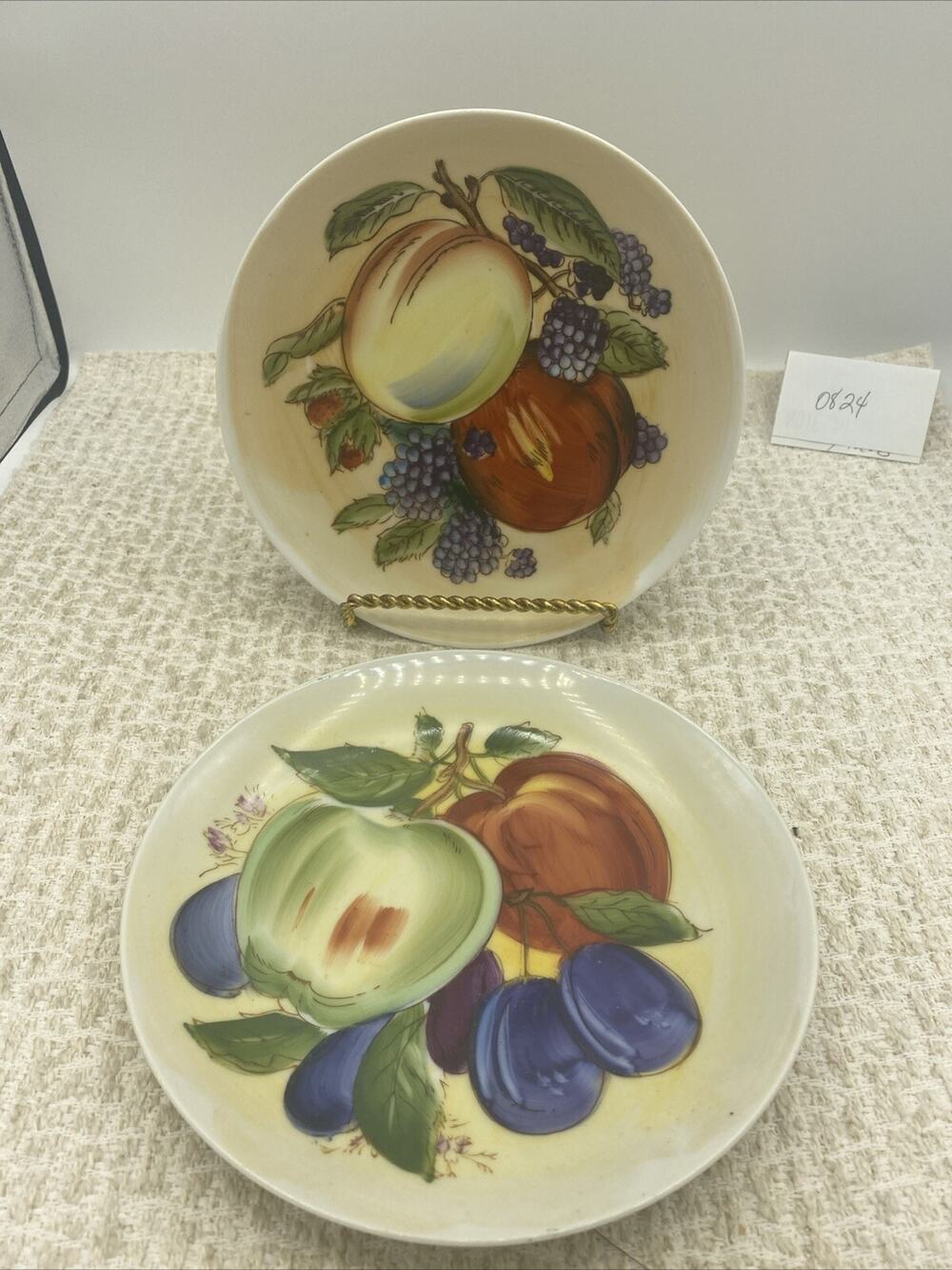 Lot Of 2-Vintage Hand Painted Decorative Plates 7” Fruit W/Wall Hanging String